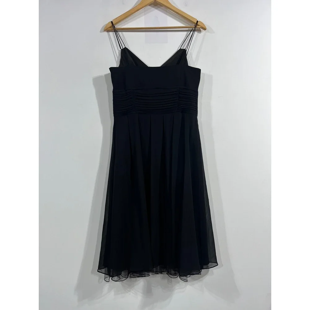 Ann Taylor 90s Minimalist Fairy Grunge Old‎ Money 100% Silk Black Midi Dress 8
